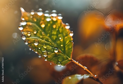 AI generated illustration of a leaf covered in water droplets with surrounding leaves
