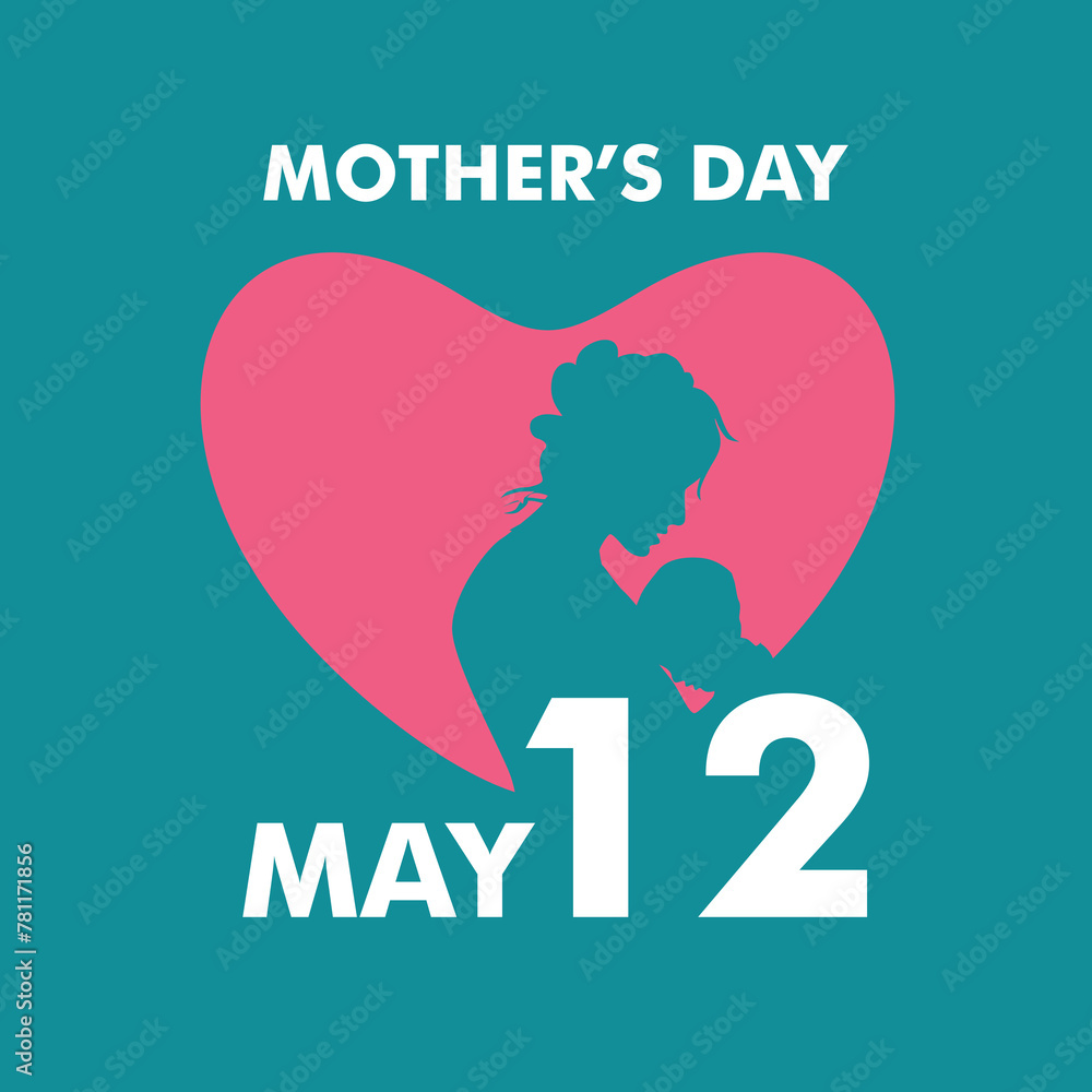 Silhouette of a mother and her child with text 12th May for Happy Mothers Day celebration. Silhouette of a mother and her child with text 12th May for Happy Mothers Day celebration.