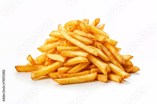 AI generated illustration of a pile of French fries on a white background