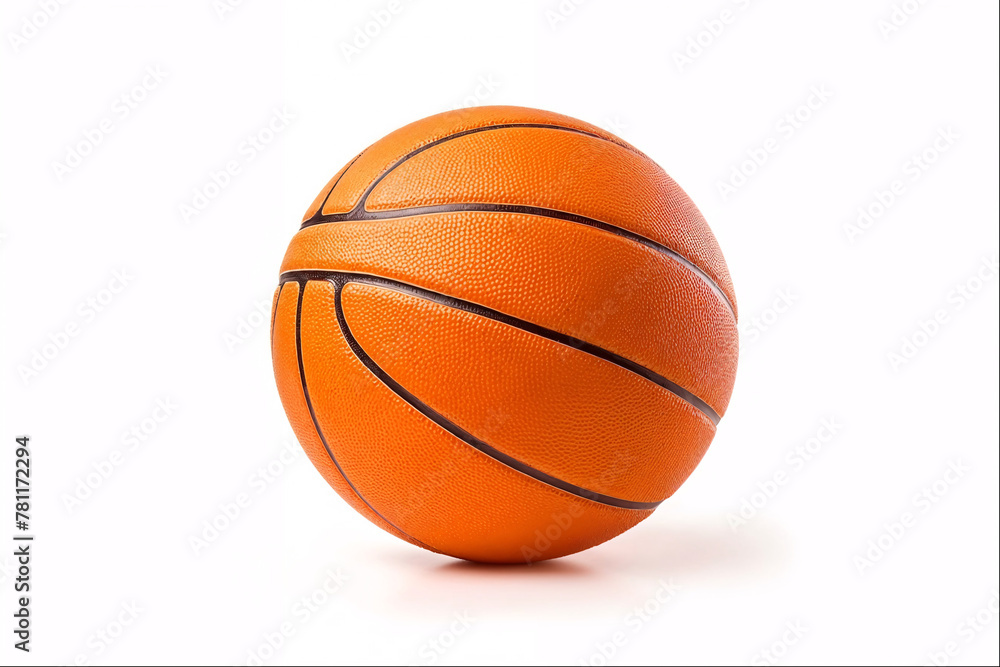 An orange basketball with black lines, highlighting its textured surface for grip.
