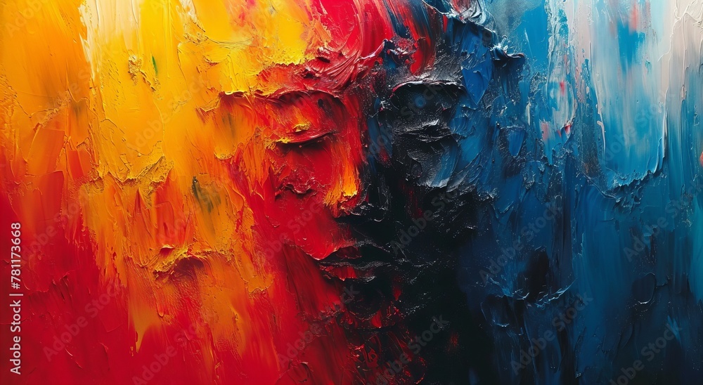 Abstract Painting of a Man's Face with Orange yellow and Blue Abstract Painting of a Man's Face with Orange yellow and Blue