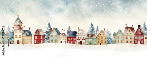 little town in winter at christmas time illustration
