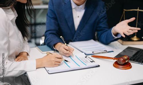 Obraz na plátně Business and Male lawyer or judge consult having team meeting with client, Law and Legal services concept