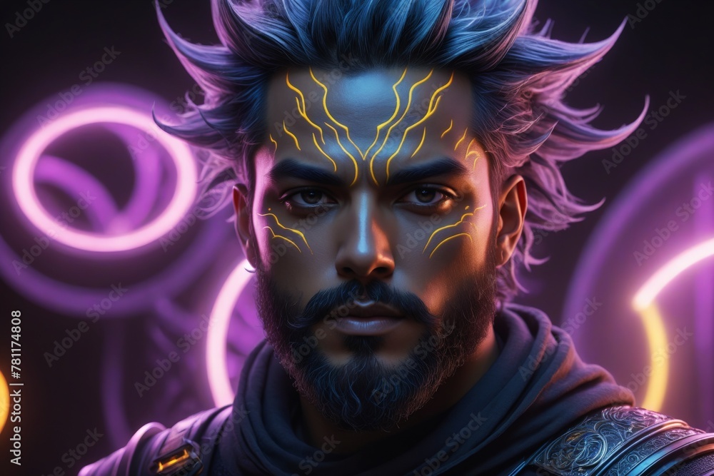 AI generated illustration of a portrait of a man adorned with tattoos on his face AI generated illustration of a portrait of a man adorned with tattoos on his face