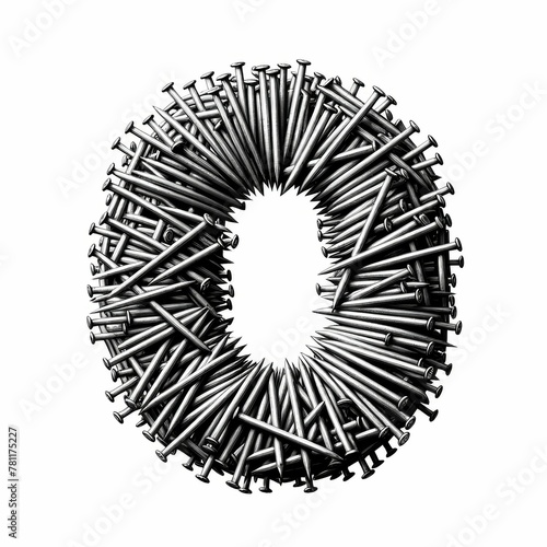 AI illustration of the letter O made from nails on a white background