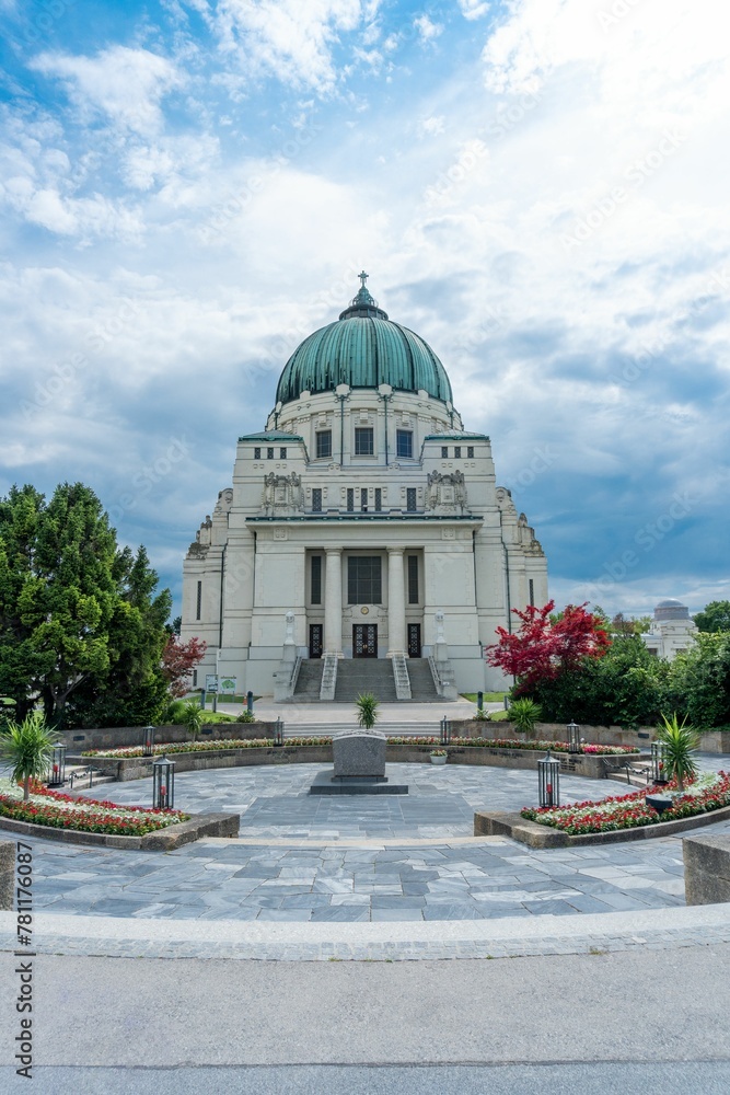 Vertical shot of St. Charles Borromeo Cemetery Church in Vienna, Austria