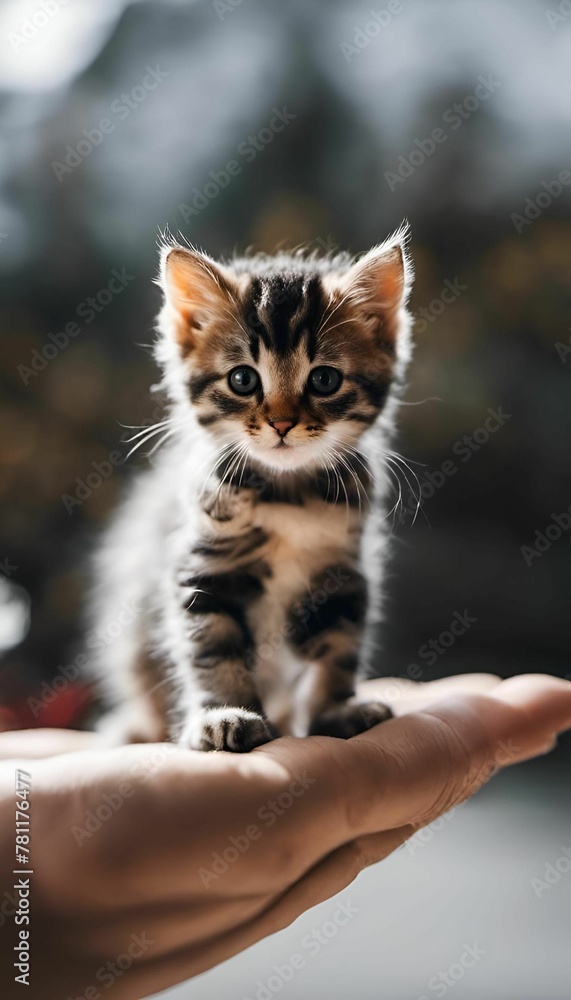 a person is holding an adorable little kitten in their hands