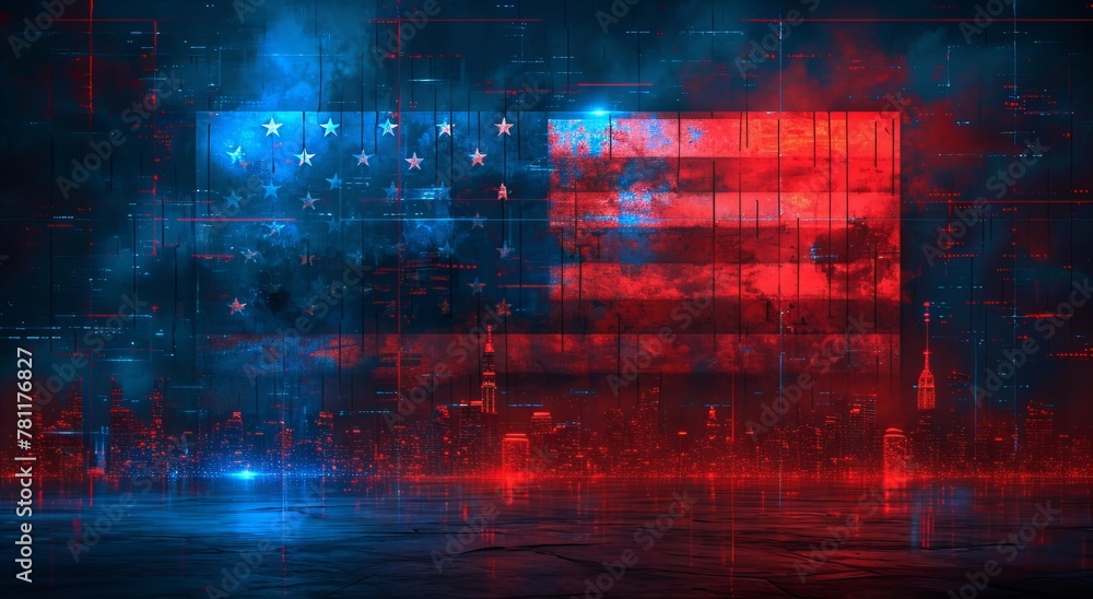 Naklejka premium Information flow in Cyberpunk Style World Abstract Background