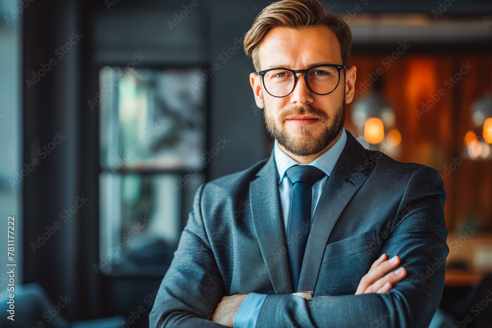 Fototapeta premium Portrait of serious looking insurance agent in his office
