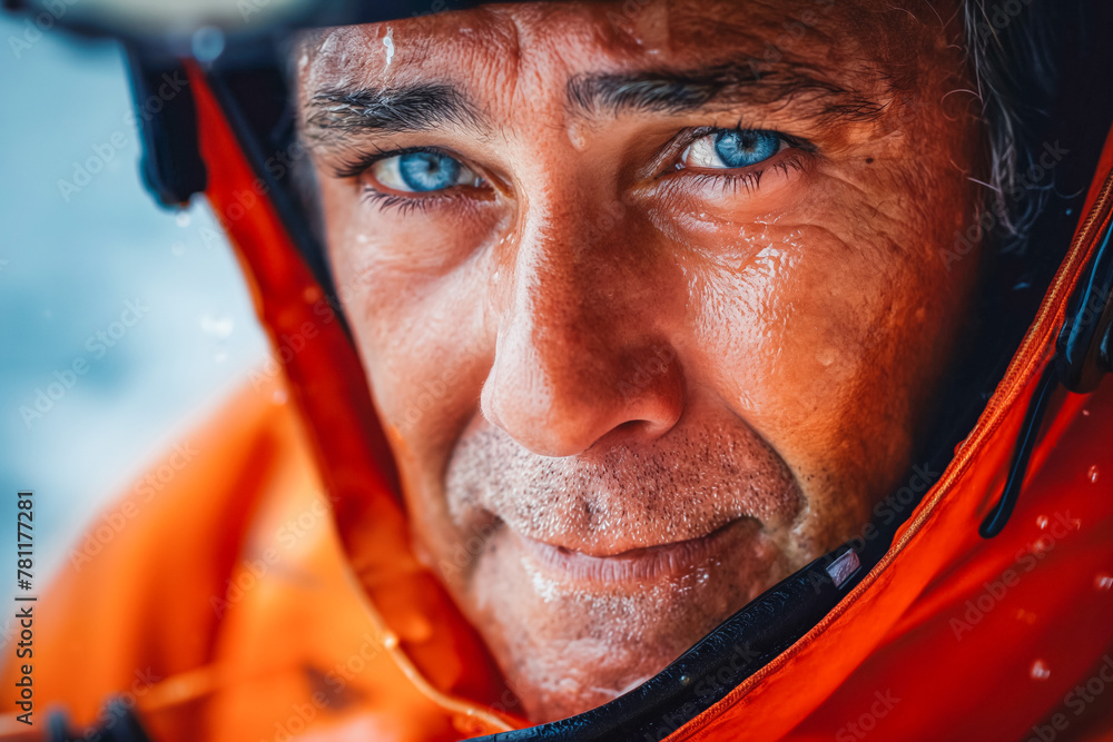 Close up Portrait of life guard rescuer on a special mission Close up Portrait of life guard rescuer on a special mission