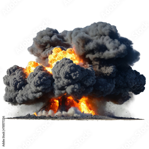 Huge explosion, a large cloud of smoke and fire on transparent background