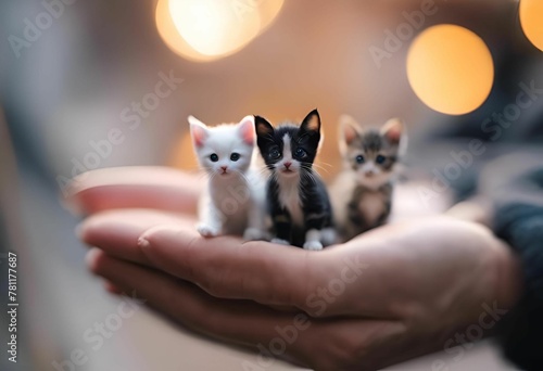 a person holding out two kittens in their hands at night