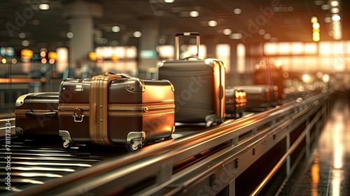 Luggage on Airport Conveyor Belt during Travel Generative AI