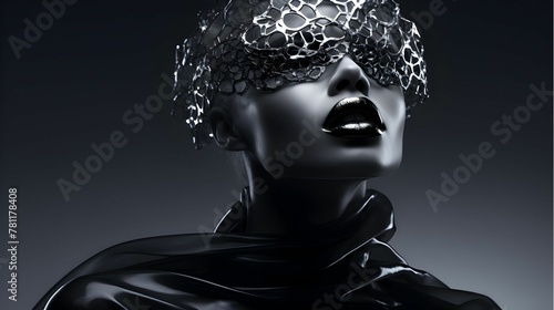 AI illustration of a woman wearing black gloves and a headgear with spikes photo