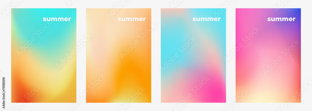 Summertime colors. Blurred backgrounds with bright color gradients for Summer season creative graphic design. Vector illustration.