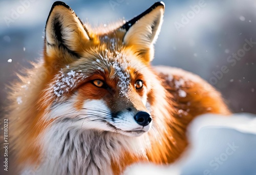 AI generated illustration of a majestic fox standing in a wintery landscape photo