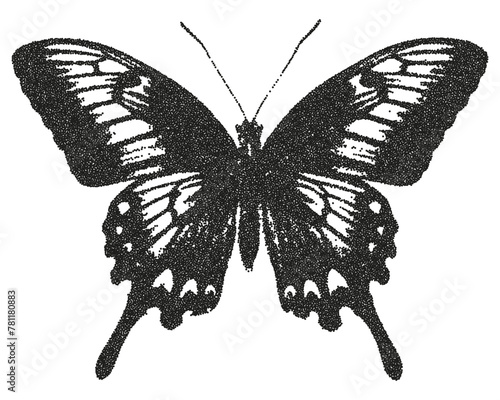 Butterfly with a retro photocopy and grain effect. 