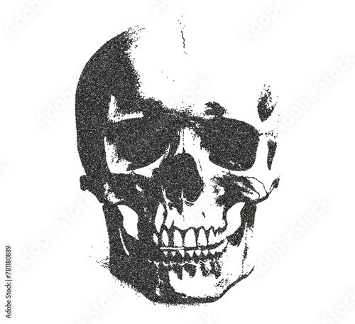 Human skull with a retro photocopy and grain effect.