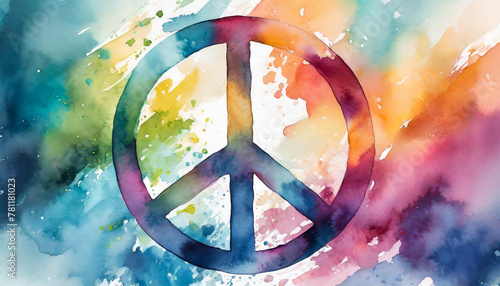 Peace symbol, watercolor illustration, retro design photo