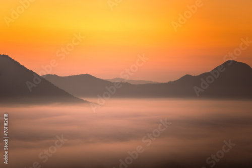 Sea of Mist with Light of the morning above Mountains from viewpoint at Phu Thok  Chiang Khan  Loei  Thailand.