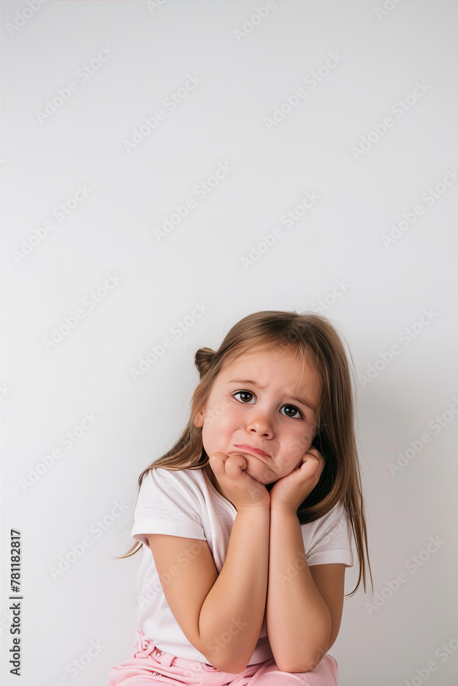 Little sitting thoughtfully on a white background
Little sitting thoughtfully on a white background