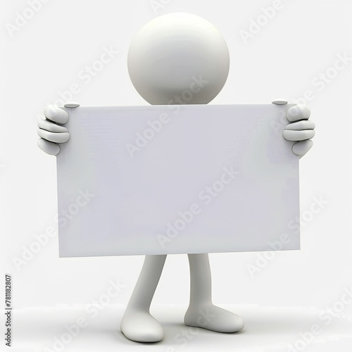 Minimalist Vector Illustration of a White Figure with Blank Sign, Clean Design on White Background