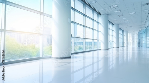 Bright hospital corridor with windows