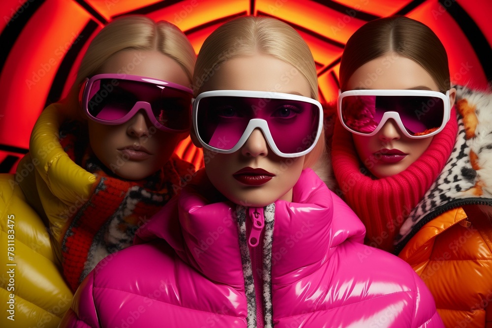 AI illustration of young models in stylish ski sunglasses.