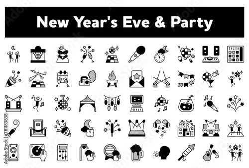 Vector illustration of a pack of "New Year" themed icons isolated on the empty white background