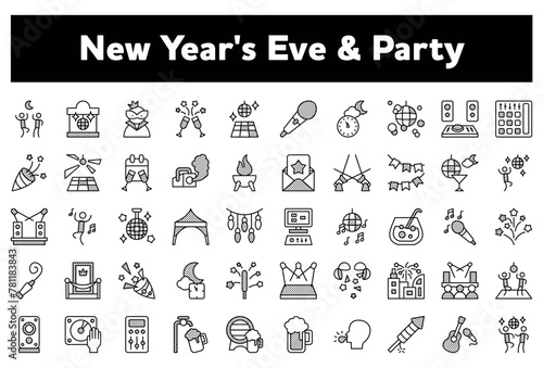 Vector illustration of a pack of "New Year" themed icons isolated on the empty white background