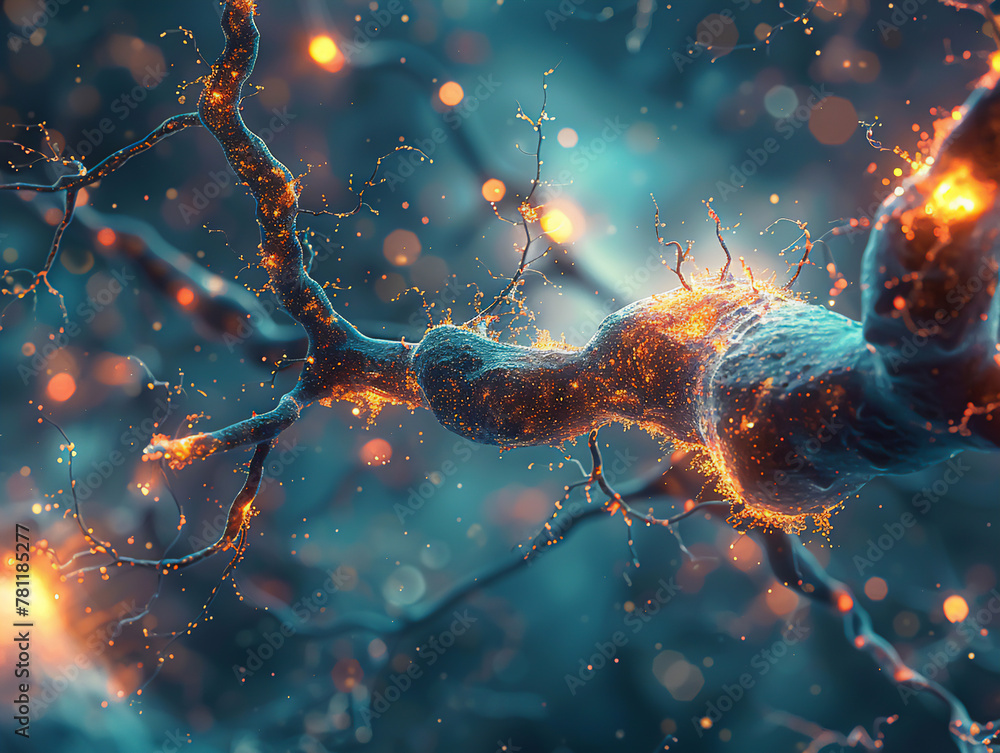 An artistic yet accurate portrayal of neurons firing in the brain, with synapses and neurotransmitters clearly visible An artistic yet accurate portrayal of neurons firing in the brain, with synapses and neurotransmitters clearly visible
