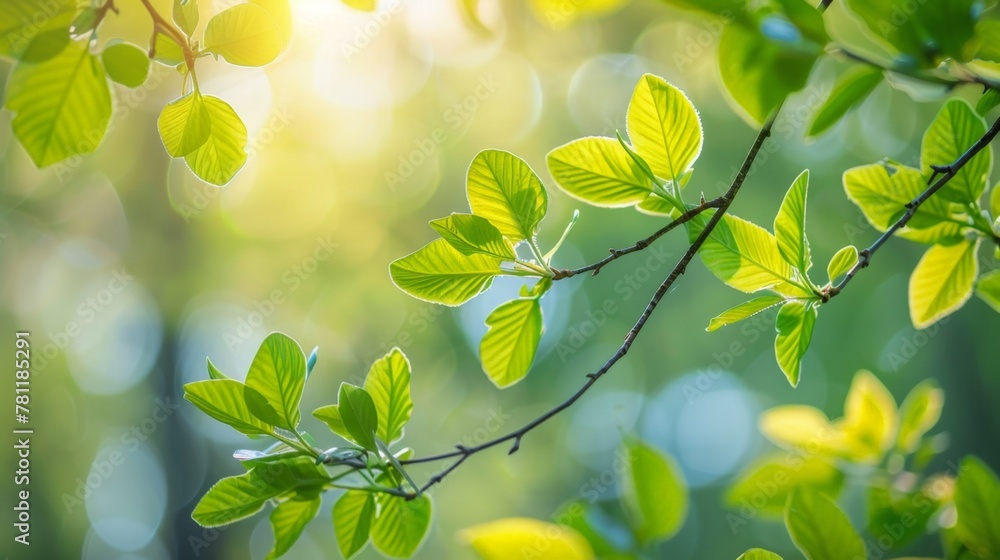 Green leaves on branch in sunlight Green leaves on branch in sunlight