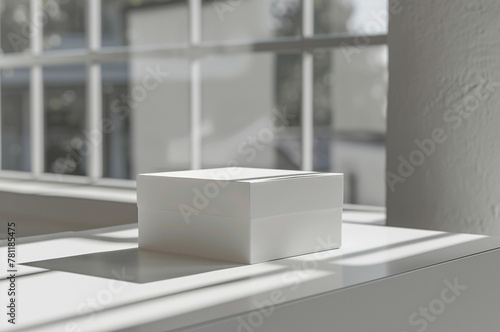 Mockup white box by the window