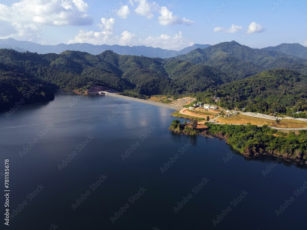 Aerial view of the Huai Ree Reservoir, Uttaradit province, Thailand