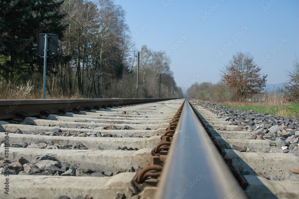 Fototapeta premium Railroad Track Perspective View in Daylight