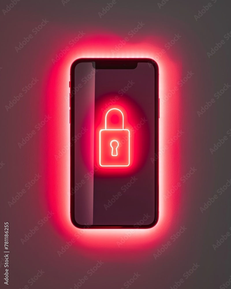 Mobile device displaying a lock on the screen, white background. Mobile device displaying a lock on the screen, white background.