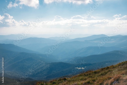 Fototapeta Naklejka Na Ścianę i Meble -  Road to Hoverla mountain with the view of the Carpathian mountains in Ukraine