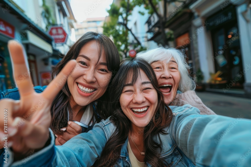 Three middle-aged women taking a selfie, smiling at camera outdoors - Aged friends taking selfie pic with smart mobile phone device - Life style concept with pensioners having fun together on holiday Three middle-aged women taking a selfie, smiling at camera outdoors - Aged friends taking selfie pic with smart mobile phone device - Life style concept with pensioners having fun together on holiday