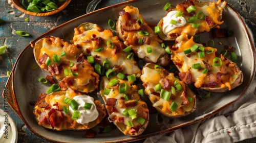 Loaded potato skins with cheese and bacon