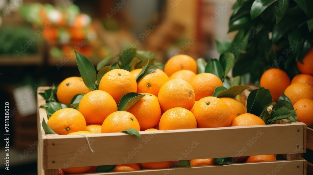 Charming display: vintage basket filled with ripe tangerines