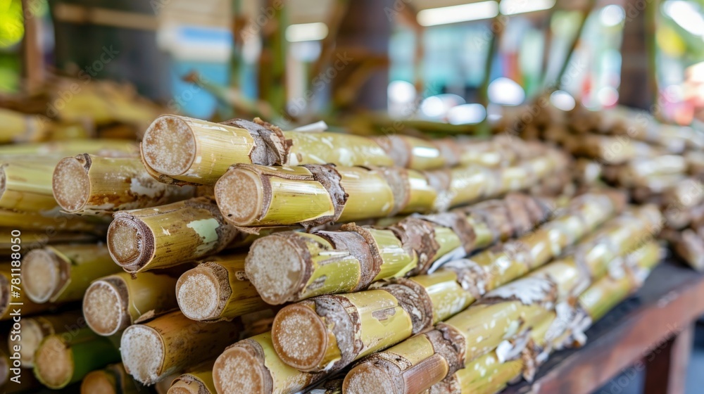 Obraz premium Several piles of bamboo sticks on a table