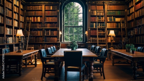 Library bookshelves filled with literary treasures photo