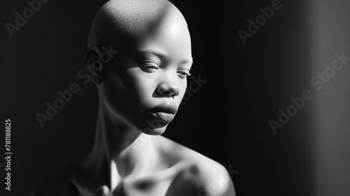 AI generated illustration of ayoung model posing in a style of hair that has been partially balded photo