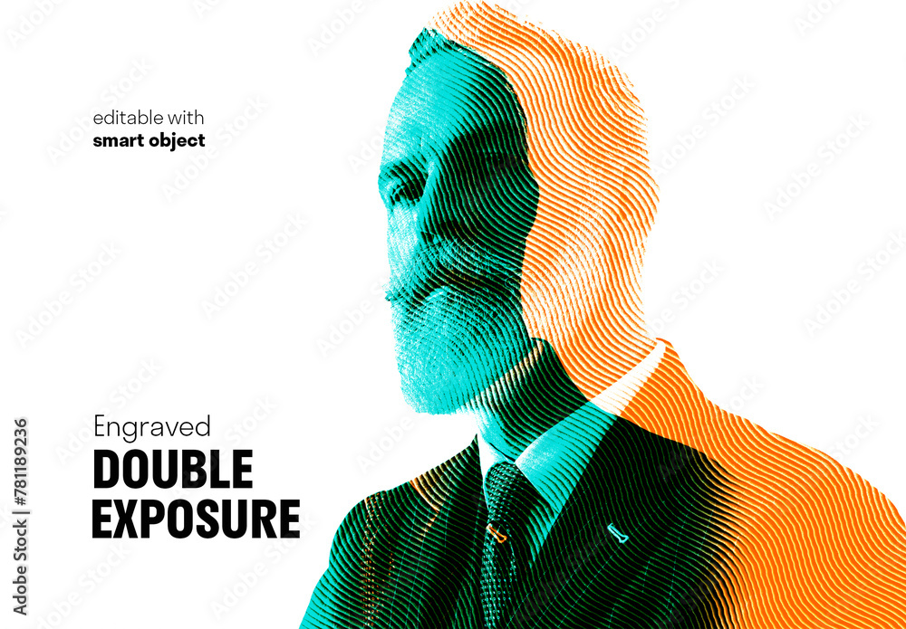 Engraved Double Exposure Effect Stock Template | Adobe Stock