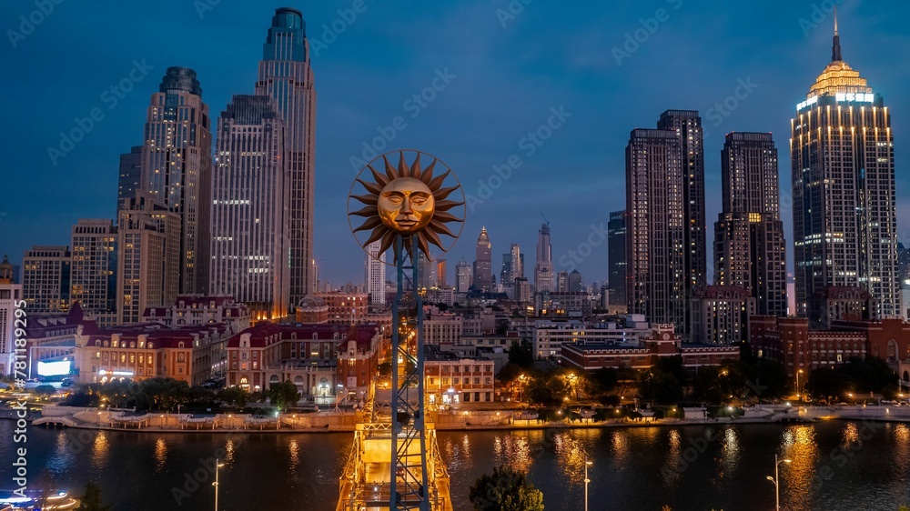 Naklejka premium Beautiful skyline of a modern city on the twilight