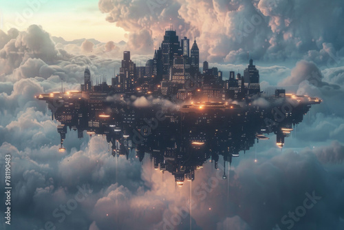 A metaverse city on clouds built on blockchain technology  © grey