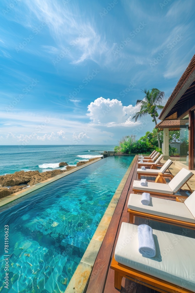 Fototapeta premium Luxury Villa with Infinity Pool Overlooking the Sea