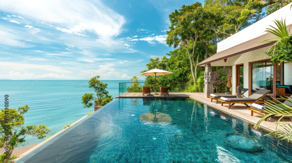 Fototapeta premium Luxury Villa with Infinity Pool Overlooking the Sea