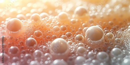 Macro Orange Soap Bubbles, Glistening Droplets, Radiant Warm Light