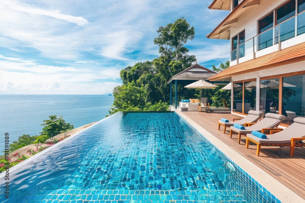 Obraz premium Luxury Villa with Infinity Pool Overlooking the Sea